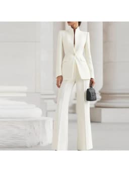 Elegant Long Sleeved Blazer+Pants Suit Autumn Simple Solid Color Commuting Outfit Women's Temperament Slim Fit Professional Set