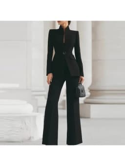 Elegant Long Sleeved Blazer+Pants Suit Autumn Simple Solid Color Commuting Outfit Women's Temperament Slim Fit Professional Set