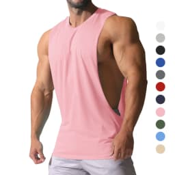 Summer Men's Wide Shoulder Vest Solid Color Sports Side Large Split Loose Vest Sleeveless Vest