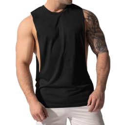 Summer Men's Wide Shoulder Vest Solid Color Sports Side Large Split Loose Vest Sleeveless Vest