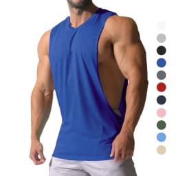 Summer Men's Wide Shoulder Vest Solid Color Sports Side Large Split Loose Vest Sleeveless Vest