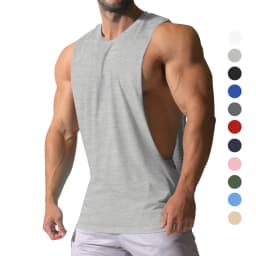 Summer Men's Wide Shoulder Vest Solid Color Sports Side Large Split Loose Vest Sleeveless Vest