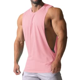 Summer Men's Wide Shoulder Vest Solid Color Sports Side Large Split Loose Vest Sleeveless Vest