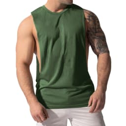 Summer Men's Wide Shoulder Vest Solid Color Sports Side Large Split Loose Vest Sleeveless Vest