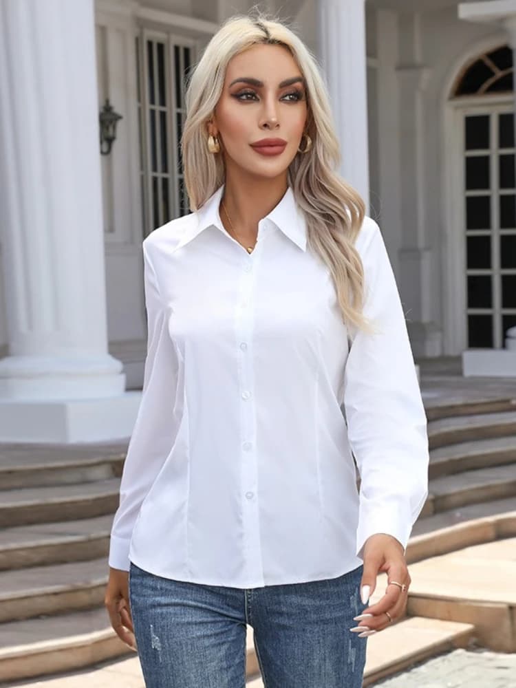 New Spring Summer Women Elegant Shirts & Blouses Retro Leisure Cardigan Long Sleeves Tops Office Loose Fashion Female Clothing