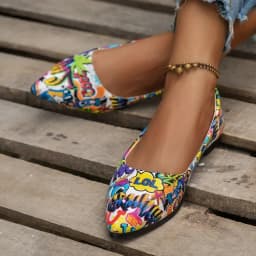Women's Pointed Toe Graffiti Print Ballet Flats Lightweight Slip-On Non-Slip Fashion Casual Flat Shoes Large Size