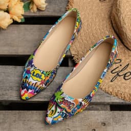 Women's Pointed Toe Graffiti Print Ballet Flats Lightweight Slip-On Non-Slip Fashion Casual Flat Shoes Large Size