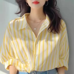 Yellow White Vertical Stripe Shirt for Women, 2026 Spring and Autumn New Style Shirt, Stylish Casual Long Sleeved Shirt