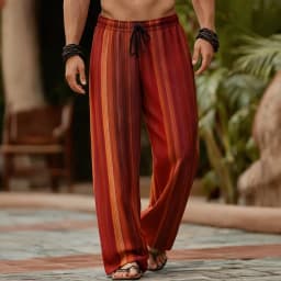Men's 3D Geometric Striped Gradient Casual Pants, Baggy Mid Waist, Elastic Drawstring Waist, Spring Summer
