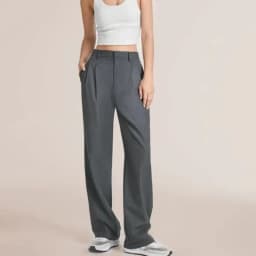 Women's High-Waisted Straight-Leg Trousers Casual Office Wear Slim-Fit Cut Solid-Colour Suit Trousers