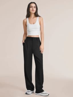 Women's High-Waisted Straight-Leg Trousers Casual Office Wear Slim-Fit Cut Solid-Colour Suit Trousers