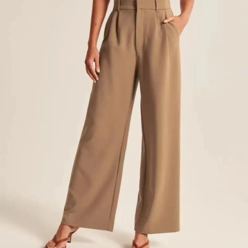 Women's High-Waisted Straight-Leg Trousers Casual Office Wear Slim-Fit Cut Solid-Colour Suit Trousers