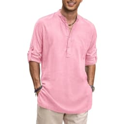 Mens New Cotton Oversized Henley Shirt Casual Lightweight Long Sleeve Tops Stylish Beach and Hawaiian Inspired Tee for Men