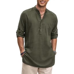 Mens New Cotton Oversized Henley Shirt Casual Lightweight Long Sleeve Tops Stylish Beach and Hawaiian Inspired Tee for Men