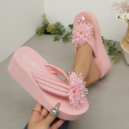 Women'S Elegant Pink Floral Flip-Flops Comfortable Lightweight Thick Sole Summer Sandals Women Clip Toe Platform Slippers 42