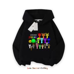 Sprunki Thick Hoodie for Children Anime Cartoon Fashion Sweatshirt Boys Girls Autumn Winter Hip Hop Hooded Hoodies Kids Clothes