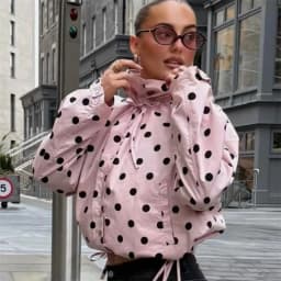 Women's Coat 2026 Autumn New Style Pink Polka Dot Long Sleeve Tie-Detail Single-Breasted Loose Coat Casual Fashion Versatile
