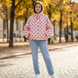 Women's Coat 2026 Autumn New Style Pink Polka Dot Long Sleeve Tie-Detail Single-Breasted Loose Coat Casual Fashion Versatile