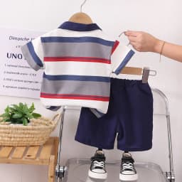 Summer Baby Boys Clothing Set Cotton Short Sleeve Striped Lapel Shirt Shorts 2Pcs Suit For 1-5 Years Kids Children Casual Outfit