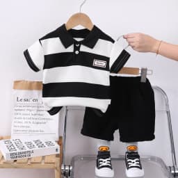 Summer Baby Boys Clothing Set Cotton Short Sleeve Striped Lapel Shirt Shorts 2Pcs Suit For 1-5 Years Kids Children Casual Outfit