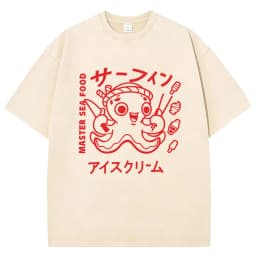 Funny Japanese Osaka Dotonbori Drunken Octopus Vintage Washed T Shirts Men Women Casual Fashion 100% Cotton Short Sleeve T-shirt