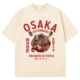Funny Japanese Osaka Dotonbori Drunken Octopus Vintage Washed T Shirts Men Women Casual Fashion 100% Cotton Short Sleeve T-shirt