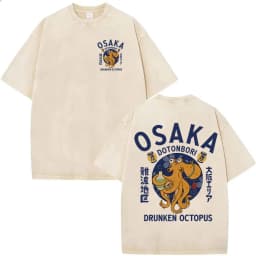 Funny Japanese Osaka Dotonbori Drunken Octopus Vintage Washed T Shirts Men Women Casual Fashion 100% Cotton Short Sleeve T-shirt