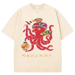 Funny Japanese Osaka Dotonbori Drunken Octopus Vintage Washed T Shirts Men Women Casual Fashion 100% Cotton Short Sleeve T-shirt