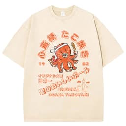Funny Japanese Osaka Dotonbori Drunken Octopus Vintage Washed T Shirts Men Women Casual Fashion 100% Cotton Short Sleeve T-shirt