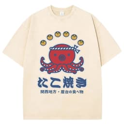 Funny Japanese Osaka Dotonbori Drunken Octopus Vintage Washed T Shirts Men Women Casual Fashion 100% Cotton Short Sleeve T-shirt