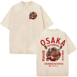 Funny Japanese Osaka Dotonbori Drunken Octopus Vintage Washed T Shirts Men Women Casual Fashion 100% Cotton Short Sleeve T-shirt