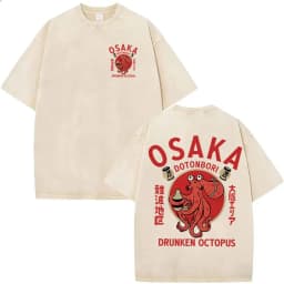 Funny Japanese Osaka Dotonbori Drunken Octopus Vintage Washed T Shirts Men Women Casual Fashion 100% Cotton Short Sleeve T-shirt