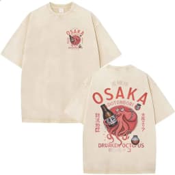 Funny Japanese Osaka Dotonbori Drunken Octopus Vintage Washed T Shirts Men Women Casual Fashion 100% Cotton Short Sleeve T-shirt