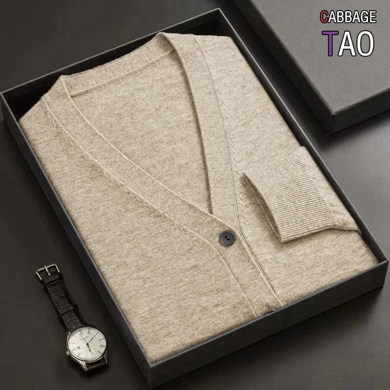 Mens New V-Neck Knitted Cardigan Long Sleeve Button Down Sweater Coat Solid Color Lightweight Thick Warm Winter Outerwear