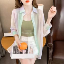 Women's Shirt Summer/Autumn 2025 New Long Sleeve Rainbow Shirt Fashionable Outerwear Lightweight Cardigan Coat