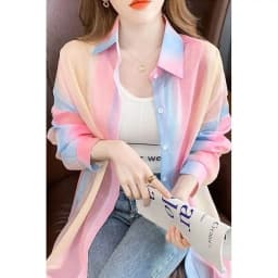 Women's Shirt Summer/Autumn 2025 New Long Sleeve Rainbow Shirt Fashionable Outerwear Lightweight Cardigan Coat