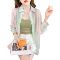 Women's Shirt Summer/Autumn 2025 New Long Sleeve Rainbow Shirt Fashionable Outerwear Lightweight Cardigan Coat