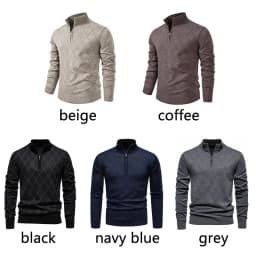 New Mens Knit Sweater American 1/4 Zip Pullover Men's Fleeced Knitwear Stand Collar Casual Sweaters Pullovers
