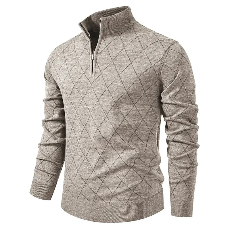 New Mens Knit Sweater American 1/4 Zip Pullover Men's Fleeced Knitwear Stand Collar Casual Sweaters Pullovers