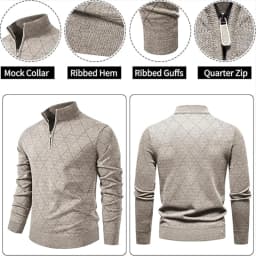 New Mens Knit Sweater American 1/4 Zip Pullover Men's Fleeced Knitwear Stand Collar Casual Sweaters Pullovers