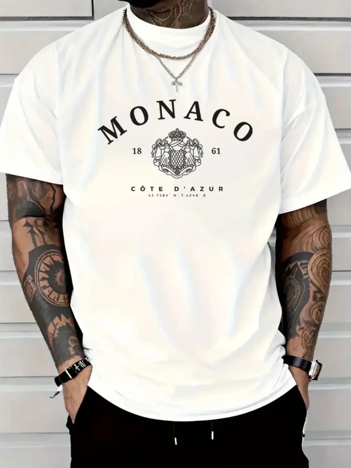 Men's 100% Cotton Casual Loose Breathable Fashionable Monaco Letter Pattern Printed Short Sleeve Round Neck T-Shirt Top