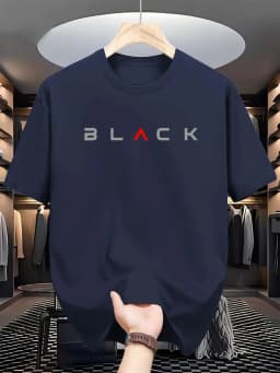 S-5XL Summer Men's 100% Pure Cotton Casual Loose Fit Plus Size BLACK Letter Pattern Printed Round Neck Short Sleeved T-shirt Top