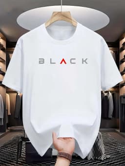 S-5XL Summer Men's 100% Pure Cotton Casual Loose Fit Plus Size BLACK Letter Pattern Printed Round Neck Short Sleeved T-shirt Top
