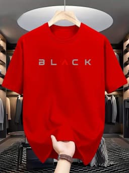 S-5XL Summer Men's 100% Pure Cotton Casual Loose Fit Plus Size BLACK Letter Pattern Printed Round Neck Short Sleeved T-shirt Top