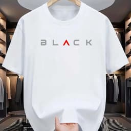 S-5XL Summer Men's 100% Pure Cotton Casual Loose Fit Plus Size BLACK Letter Pattern Printed Round Neck Short Sleeved T-shirt Top