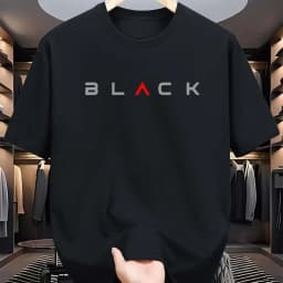 S-5XL Summer Men's 100% Pure Cotton Casual Loose Fit Plus Size BLACK Letter Pattern Printed Round Neck Short Sleeved T-shirt Top