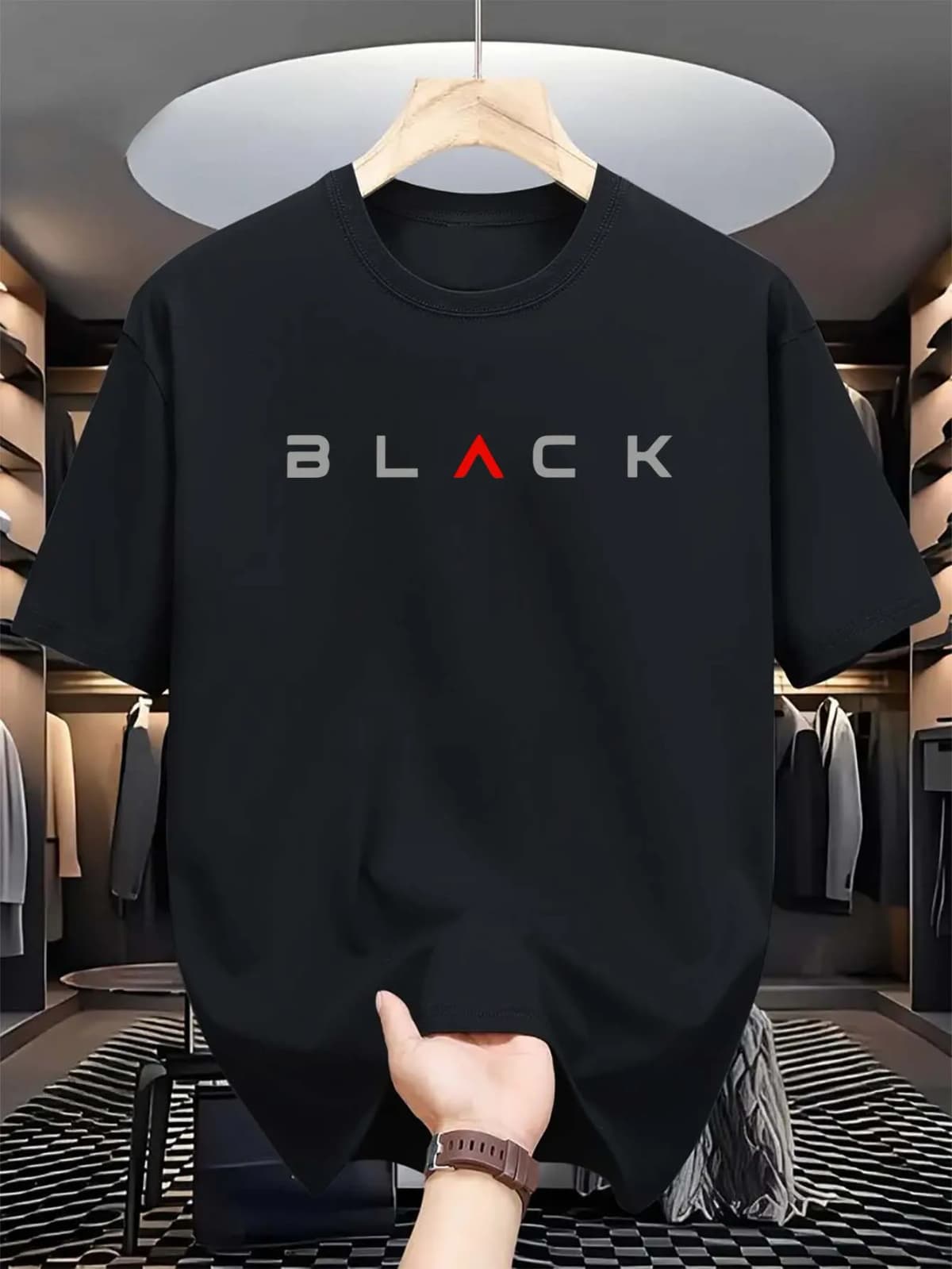 S-5XL Summer Men's 100% Pure Cotton Casual Loose Fit Plus Size BLACK Letter Pattern Printed Round Neck Short Sleeved T-shirt Top