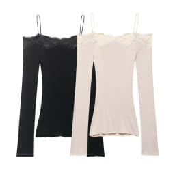 Lace Trim Off Shoulder Long Sleeve Knit Top for Women, Sexy Slim Fit Camisole, Spring Summer Casual Fashion Top