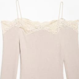 Lace Trim Off Shoulder Long Sleeve Knit Top for Women, Sexy Slim Fit Camisole, Spring Summer Casual Fashion Top