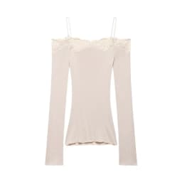 Lace Trim Off Shoulder Long Sleeve Knit Top for Women, Sexy Slim Fit Camisole, Spring Summer Casual Fashion Top